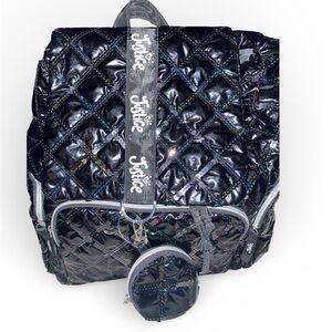 Justice Shiny Black Quilted Backpack with change purse